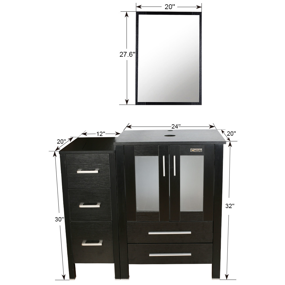 36″ Black Bathroom Vanity W/Small Side Cabinet& Ceramic Vessel Sink Top Modern