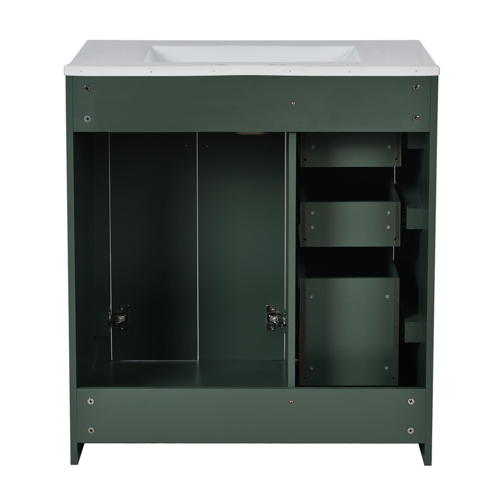 30” Solid Wood Bathroom Vanity with Ceramic Sink Combo, Freestanding Storage