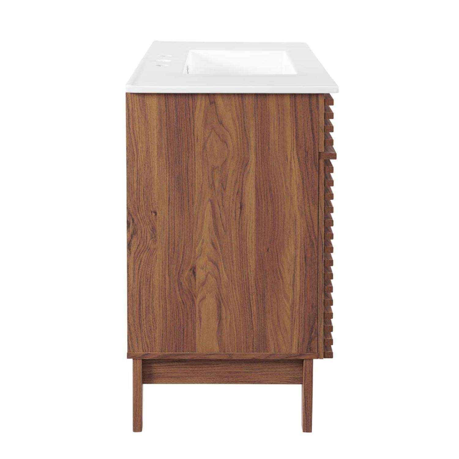 Modway Render 36″ Modern Wood and Ceramic Bathroom Vanity in Walnut/White
