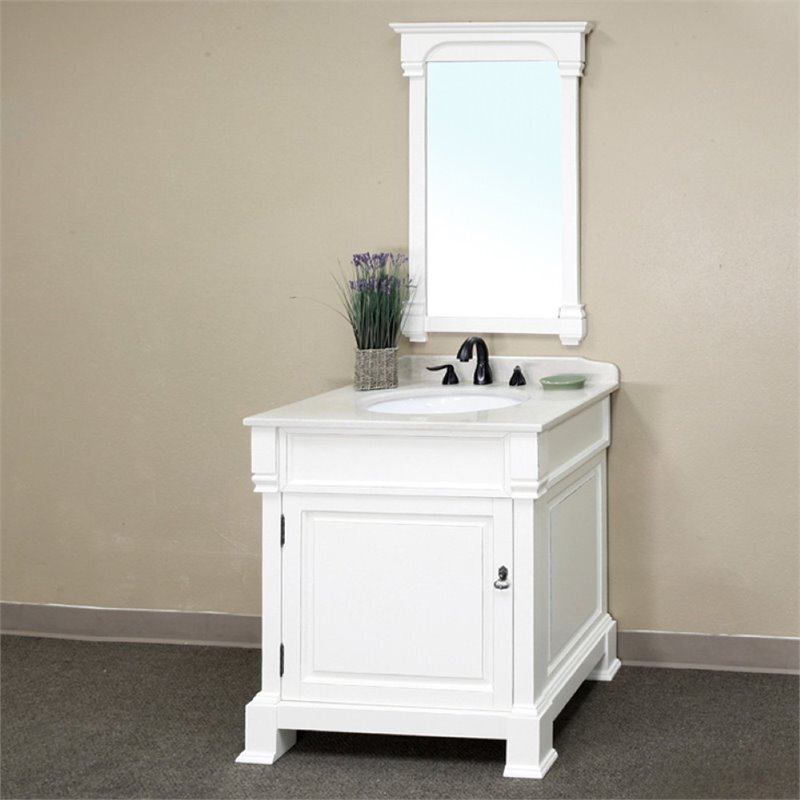 30″ 1-Door Traditional Single Sink Solid Wood Vanity in White