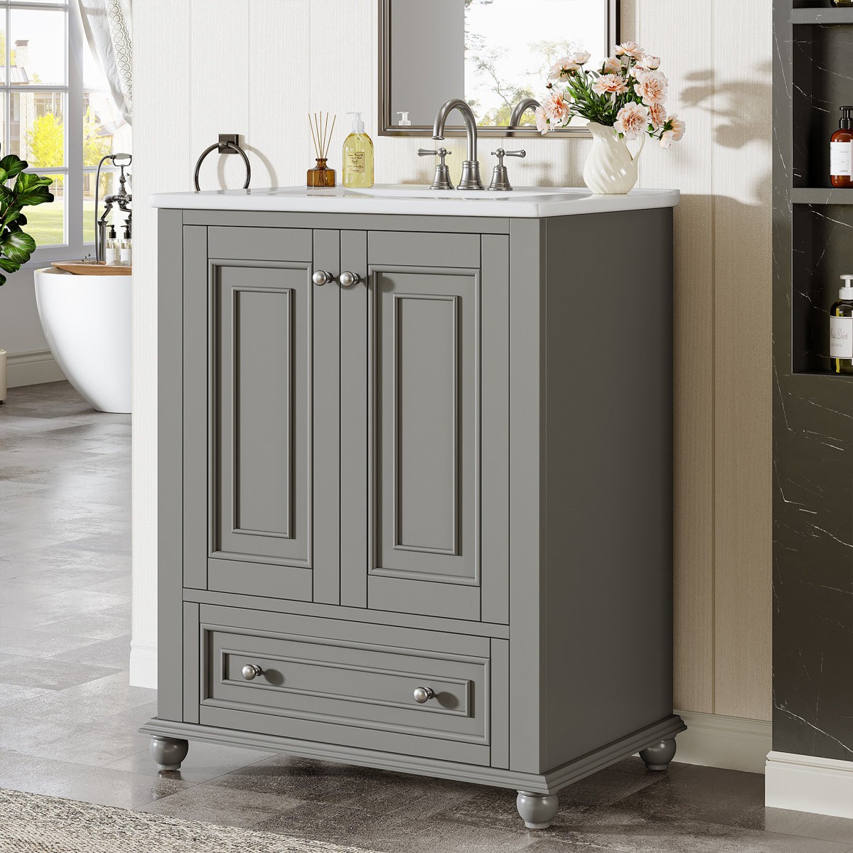 24″ Bathroom Vanity with Sink with 1 Drawers & 2 Doors, Bathroom Sink Cabinet