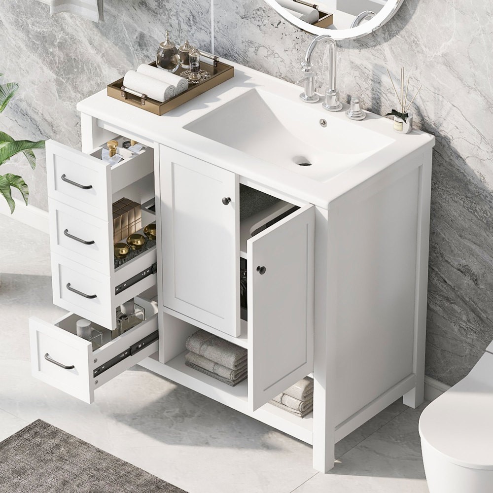Bathroom Vanity with Sink Top, Bathroom Cabinet with Two Doors and Two Drawers