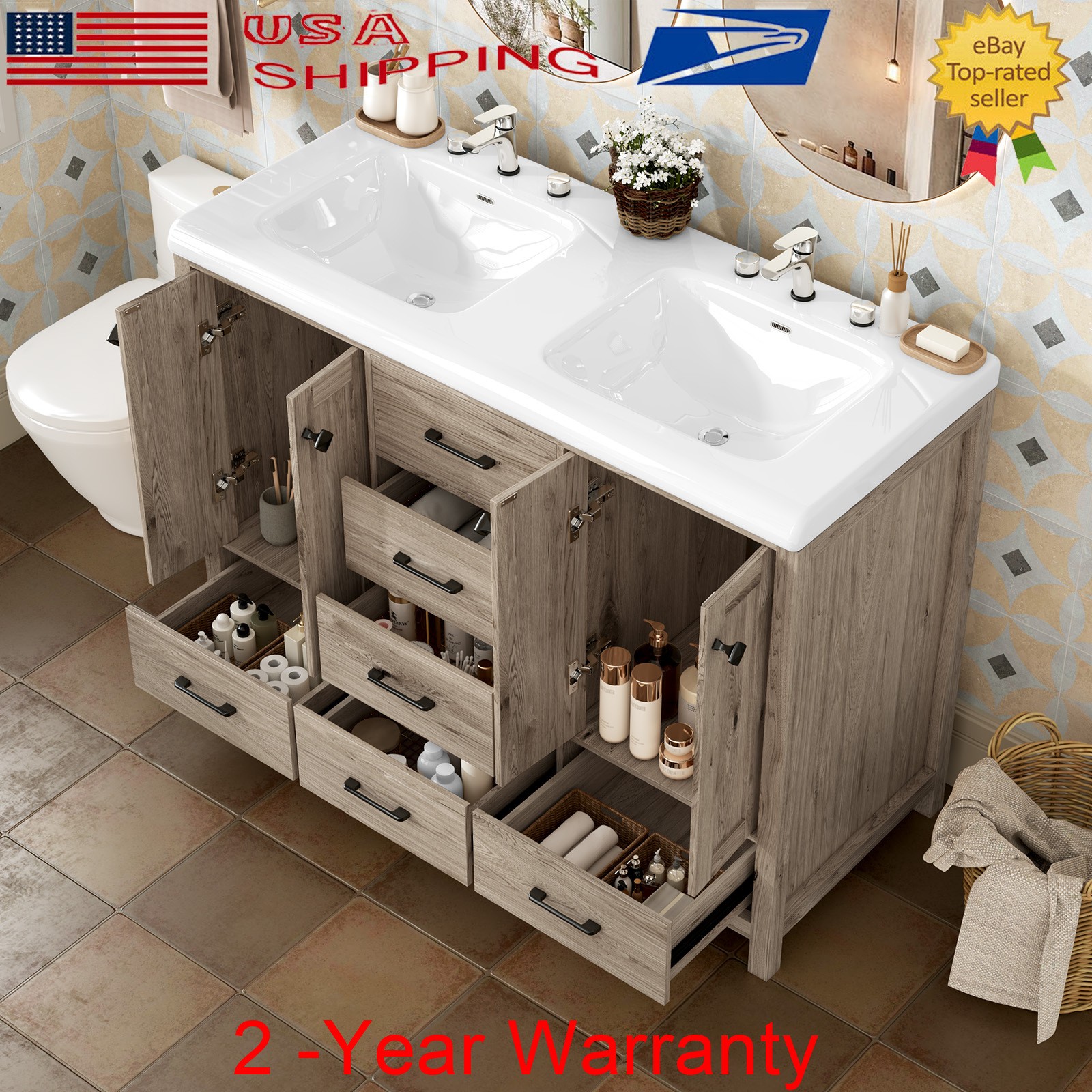 47.3″ Modern Freestanding Bathroom Vanity Unit Sink Combo Storage Cabinet Drawer