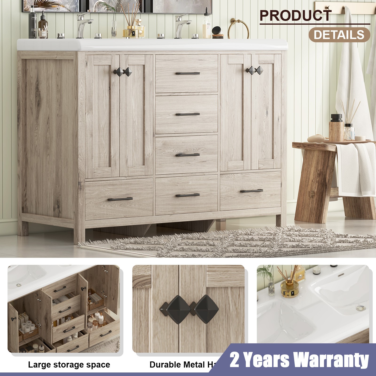 47″ Bathroom Vanity with Ceramic Sink Freestanding Storage Cabinet & 6 Drawers