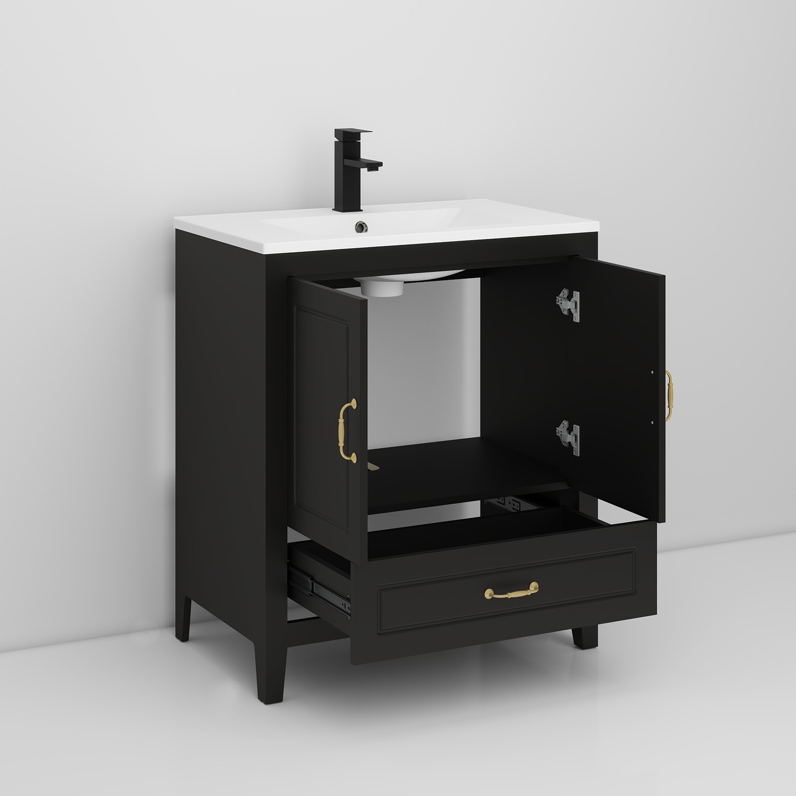 30″ Bathroom Vanity with Ceramic Sink Soft-Close 2 Doors 1 Drawer Faucet Modern