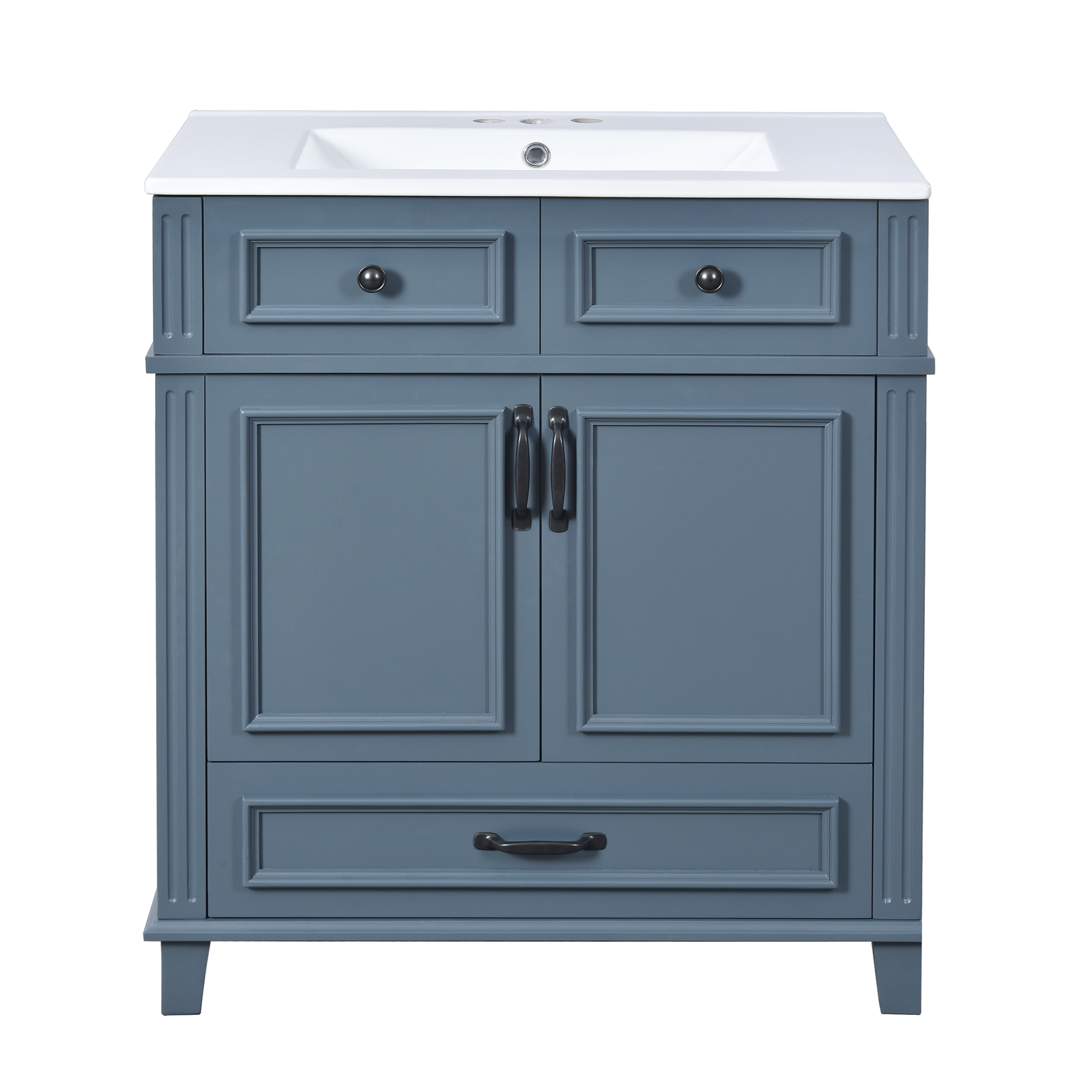 30” Bathroom Vanity with Ceramic Sink,Solid Wood Frame Bathroom Storage Cabinet