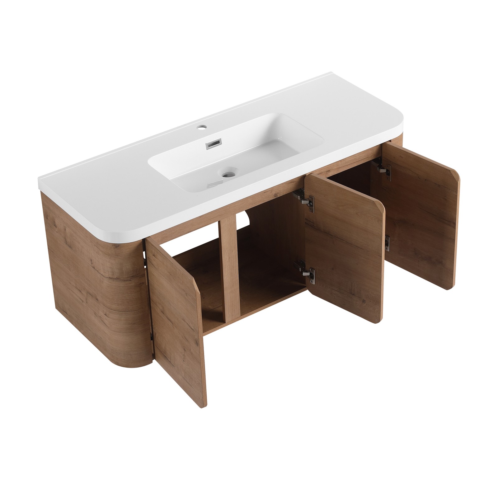 48″ Plywood Floating Wall-Mounted Bathroom Vanity Resin Sink 3 Soft-Close Doors