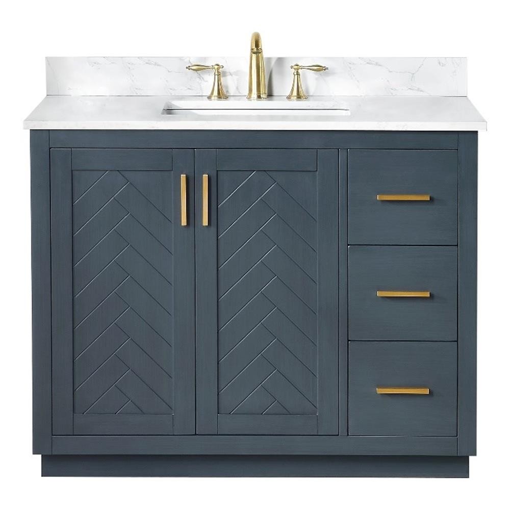 Pemberly Row 42″ Charcoal Blue Wood Vanity w/ Composite Stone Top without Mirror