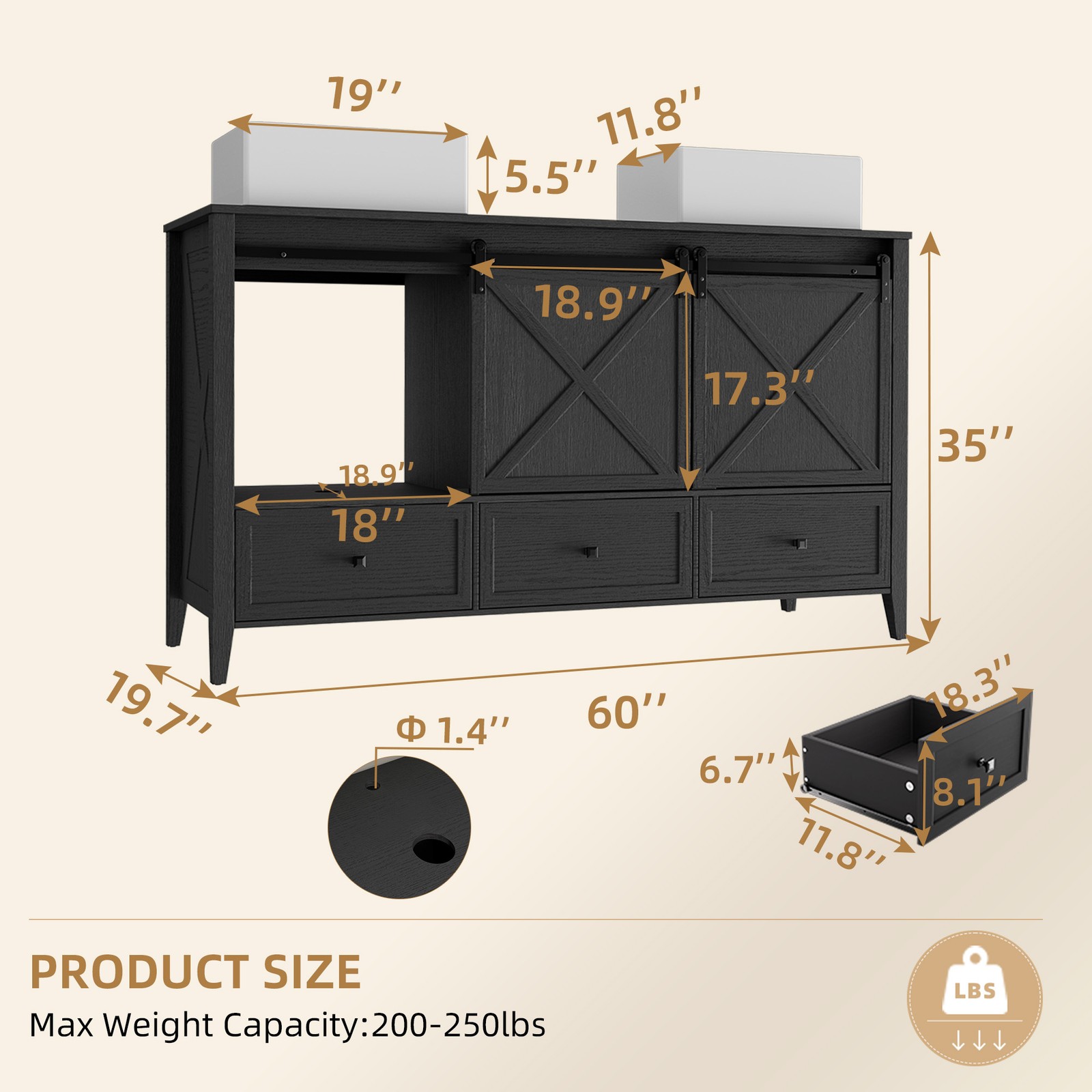60inch Bathroom Vanity Set Double Sink Ceramic Freestanding Storage Cabinet Wood