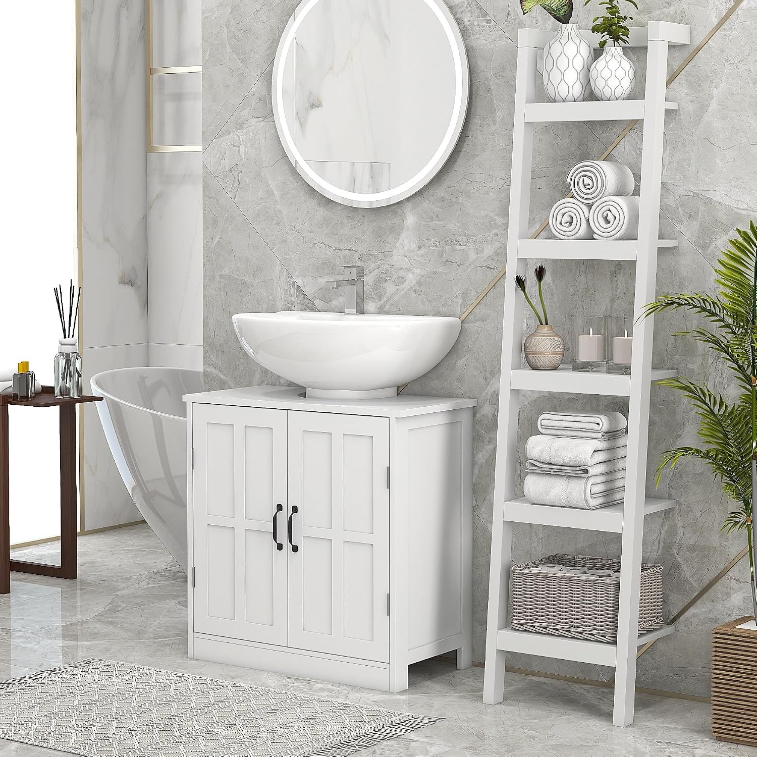 Pedestal Sink Storage Cabinet Under Sink Cabinet W/ 2 Doors & Adjustable Shelf