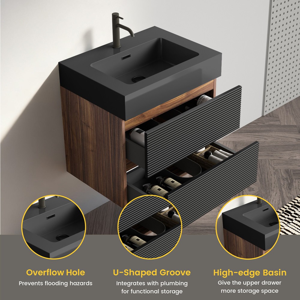 24″ 30″ Wall Mounted Bathroom Vanity with Sink,2 Drawers,Floating Vanity Cabinet