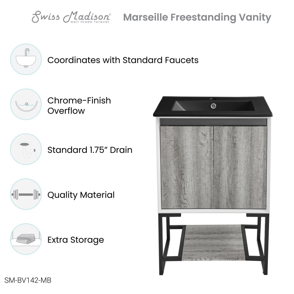 Swiss Madison SM-BV142MB Marseille 24″ – Gray Oak / Matte Black