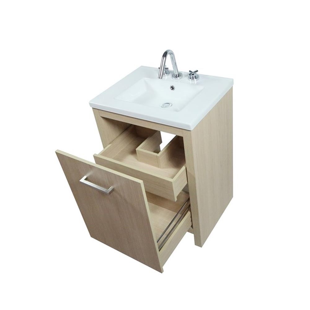 24″ Single Sink Vanity In Neutral Finish with White Ceramic Top