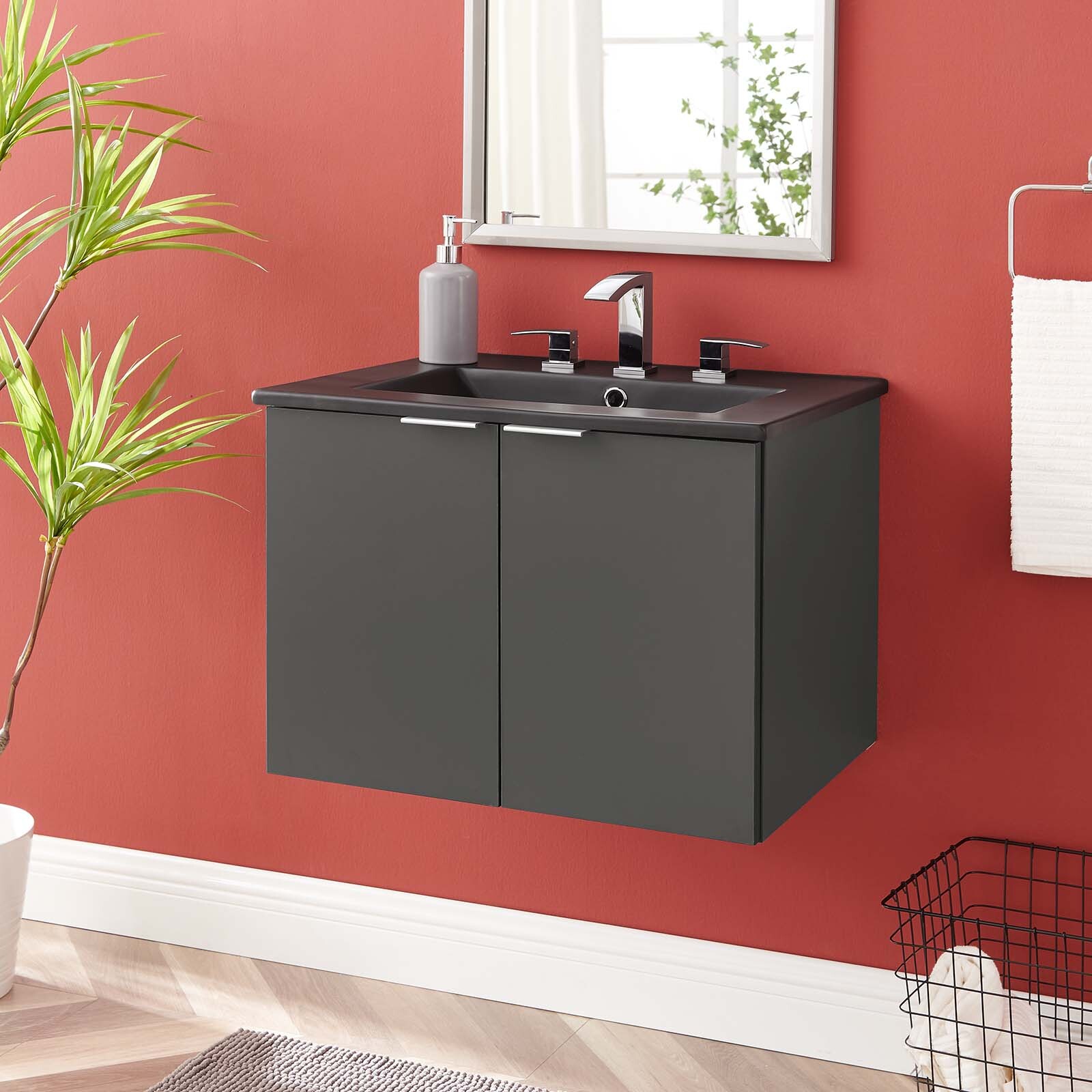 Modway Maybelle 24″ Wall-Mount Bathroom Vanity In Gray Black