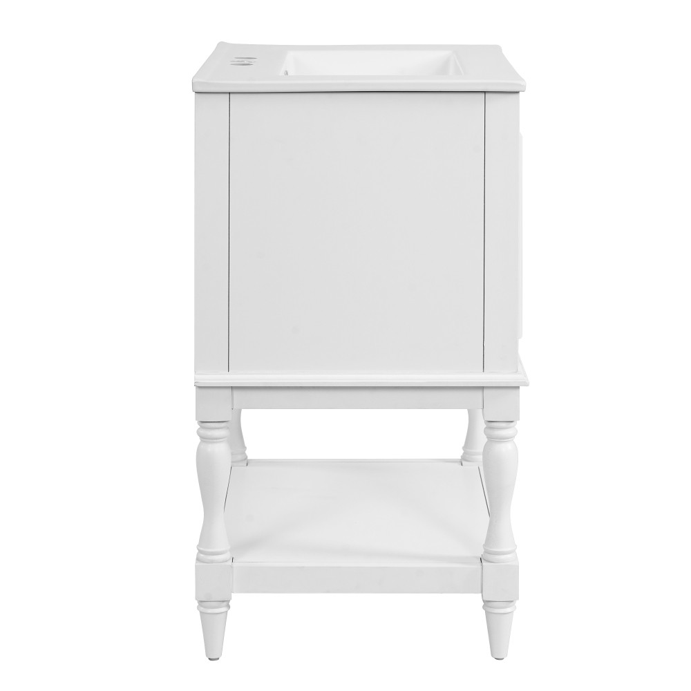24″ Modern Bathroom Vanity w/ Ceramic Sink & Storage, White