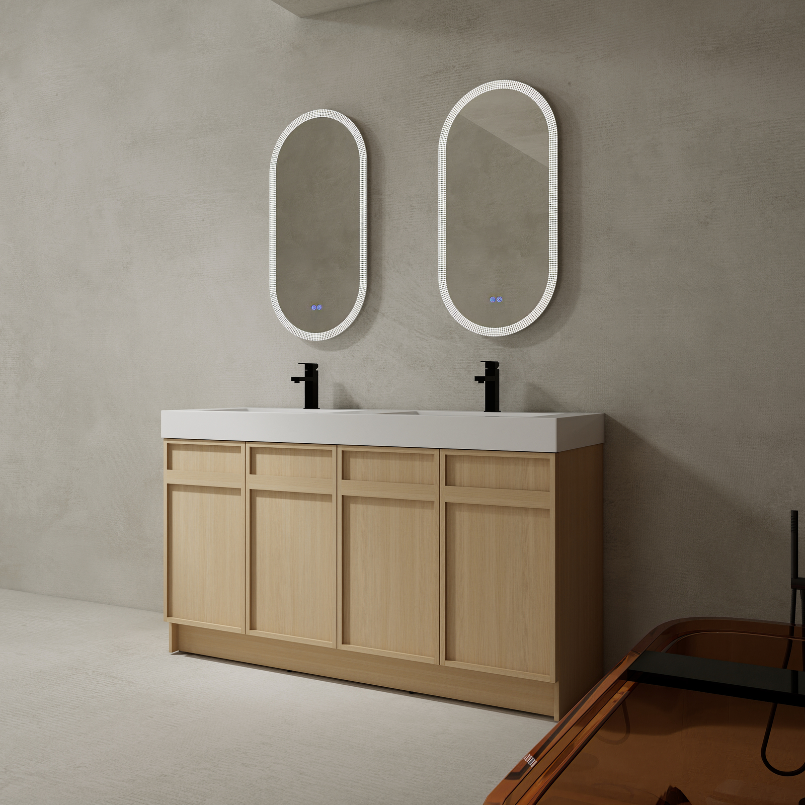 60″ Plywood Double Sink Bathroom Vanity Cabinet 4 Doors Undermount Resin Sink
