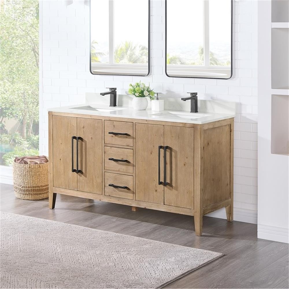 Laurel 60″ Wood Vanity Base in Weathered Fir without Top and Sink no Mirror
