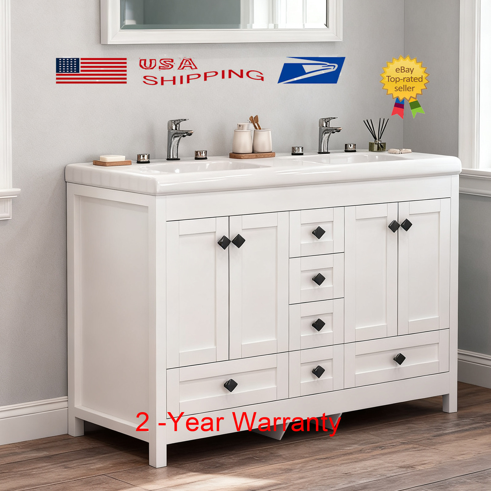 47″ Double Sink Large Bathroom Vanity Cabinet w/ 6 Storage Drawers Freestanding