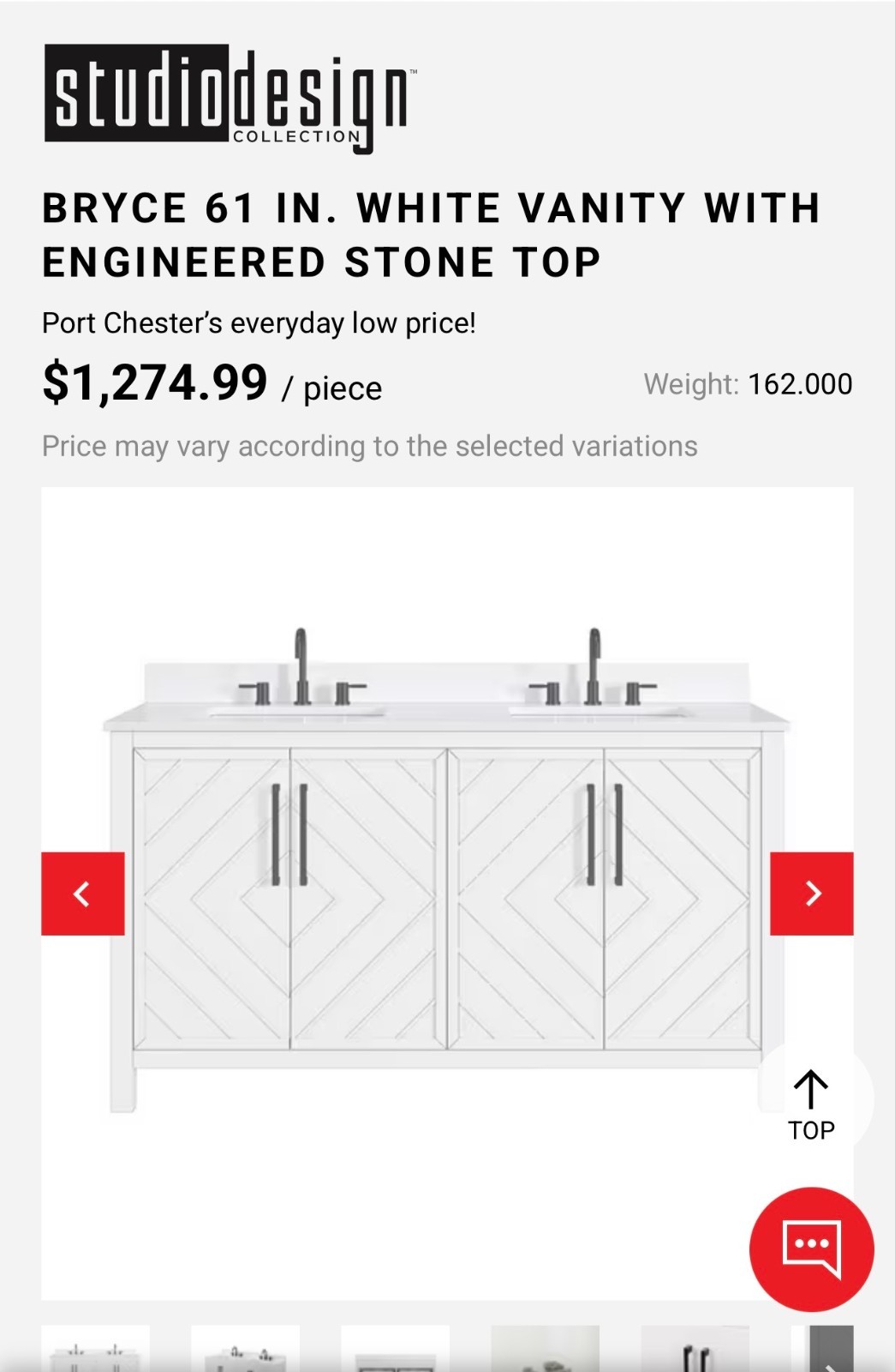 Studio Design Collection Bryce 61-inch Bathroom Vanity Engineered Stone Top
