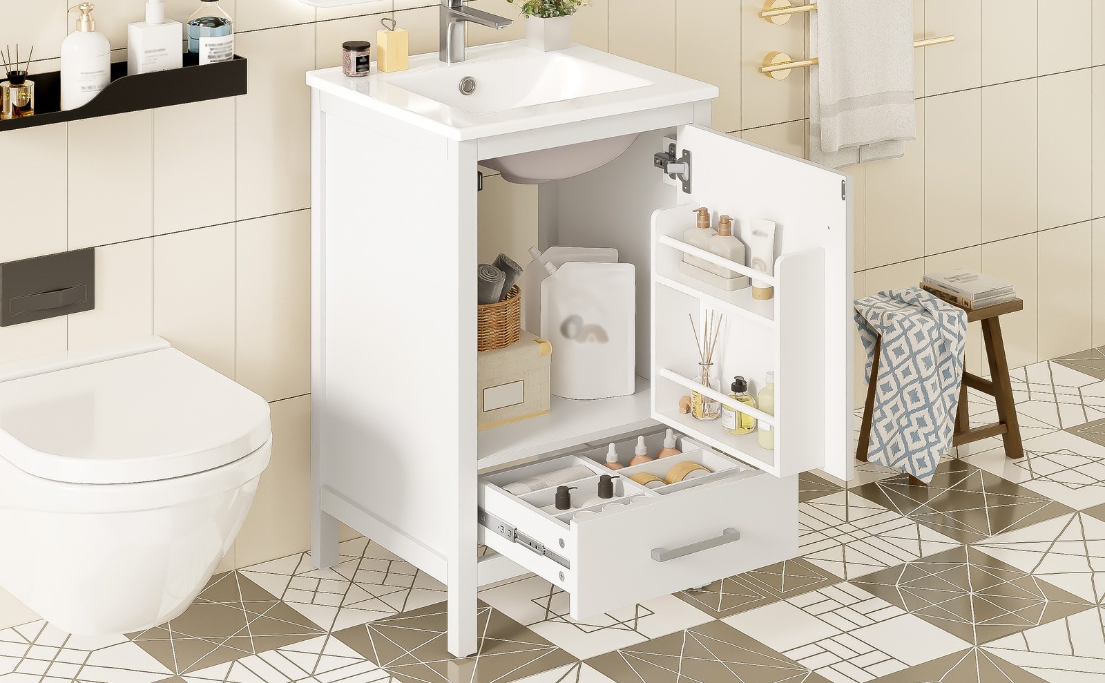 20-Inch Modern Bathroom Vanity with Ceramic Sink & Soft-Close Drawer