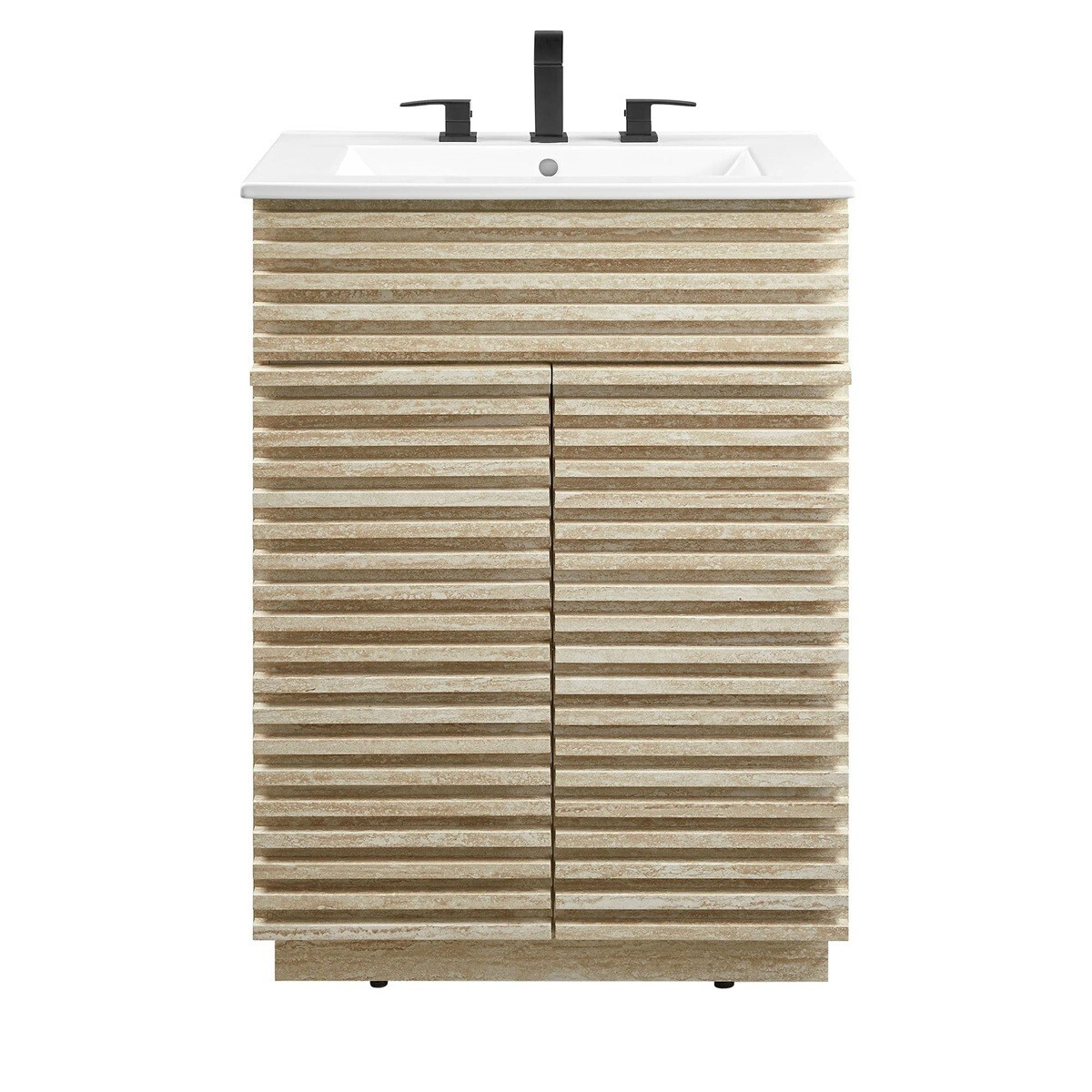 Mid-Century Modern Bathroom Vanity Black, White, Gray, Oak Laminate Tapered Legs