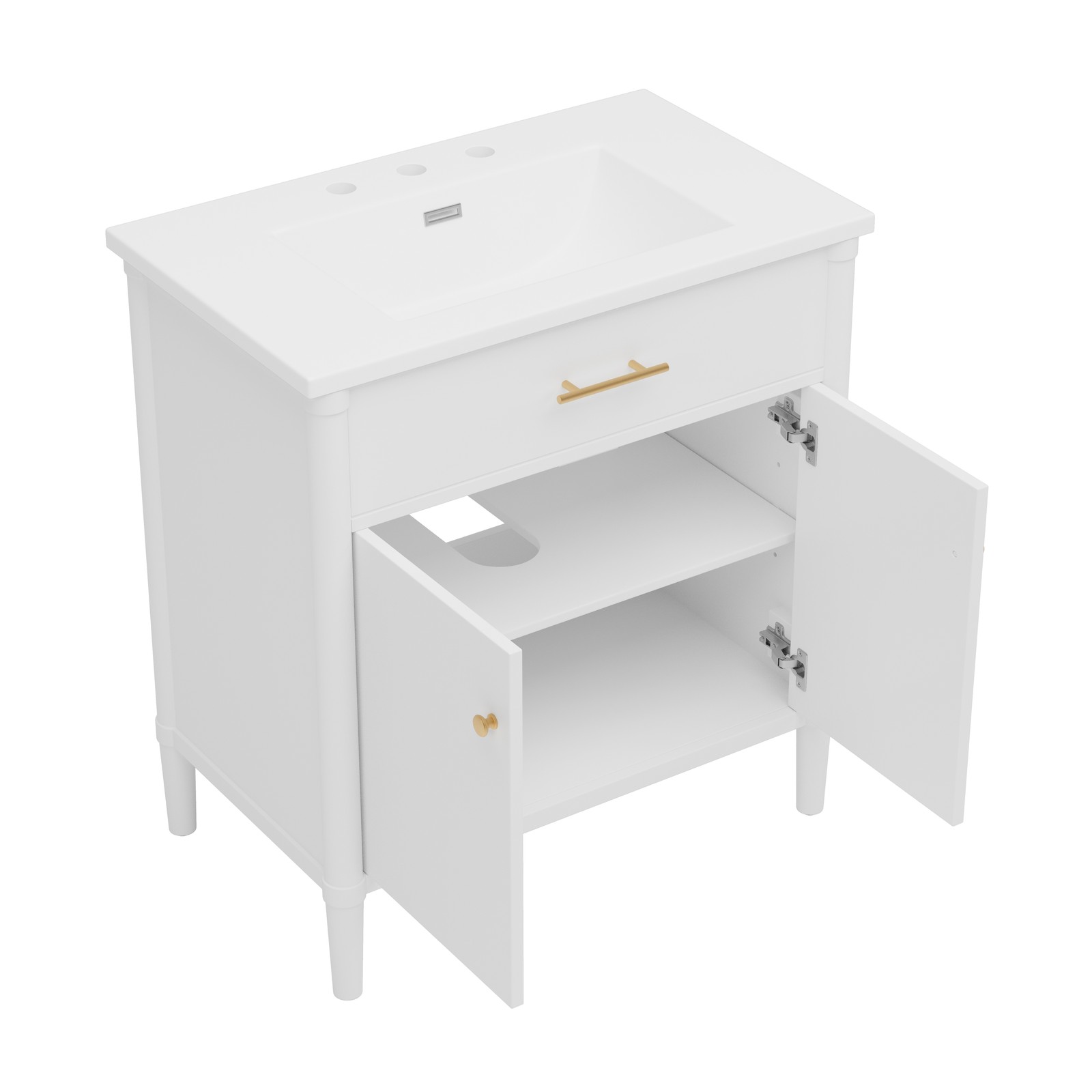 30″ Bathroom Vanity with Sink, Bathroom Cabinet with Soft Close Doors White