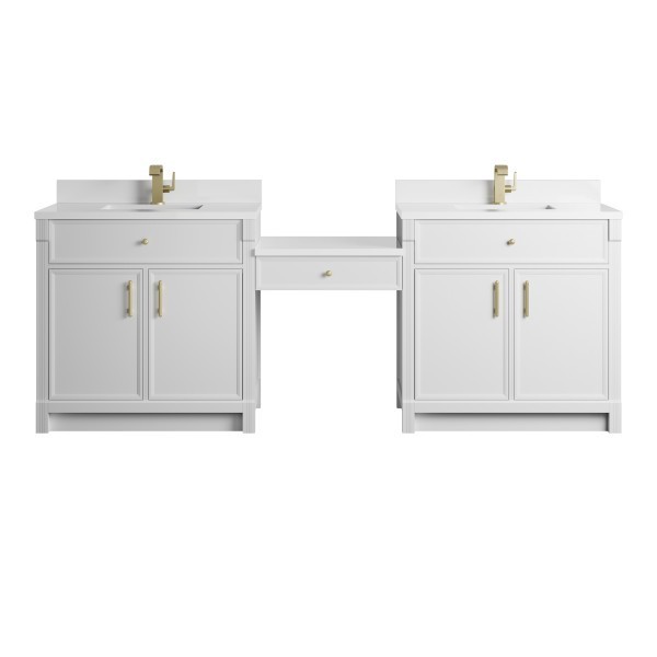 96″ James Martin Bellshire 660-VMC96-BW-1WZ Dual Vanity Cabinet White Zeus Top