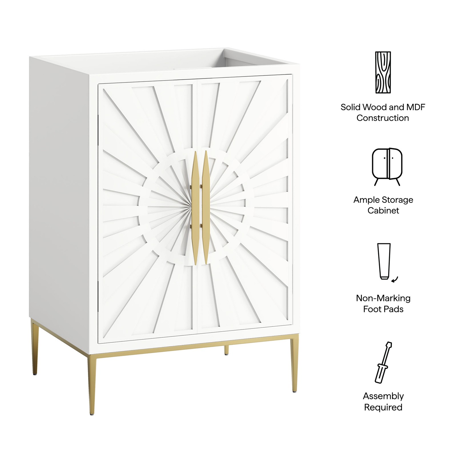 Modway Awaken 24″ Bathroom Vanity Cabinet in White – Sink Basin Not Included
