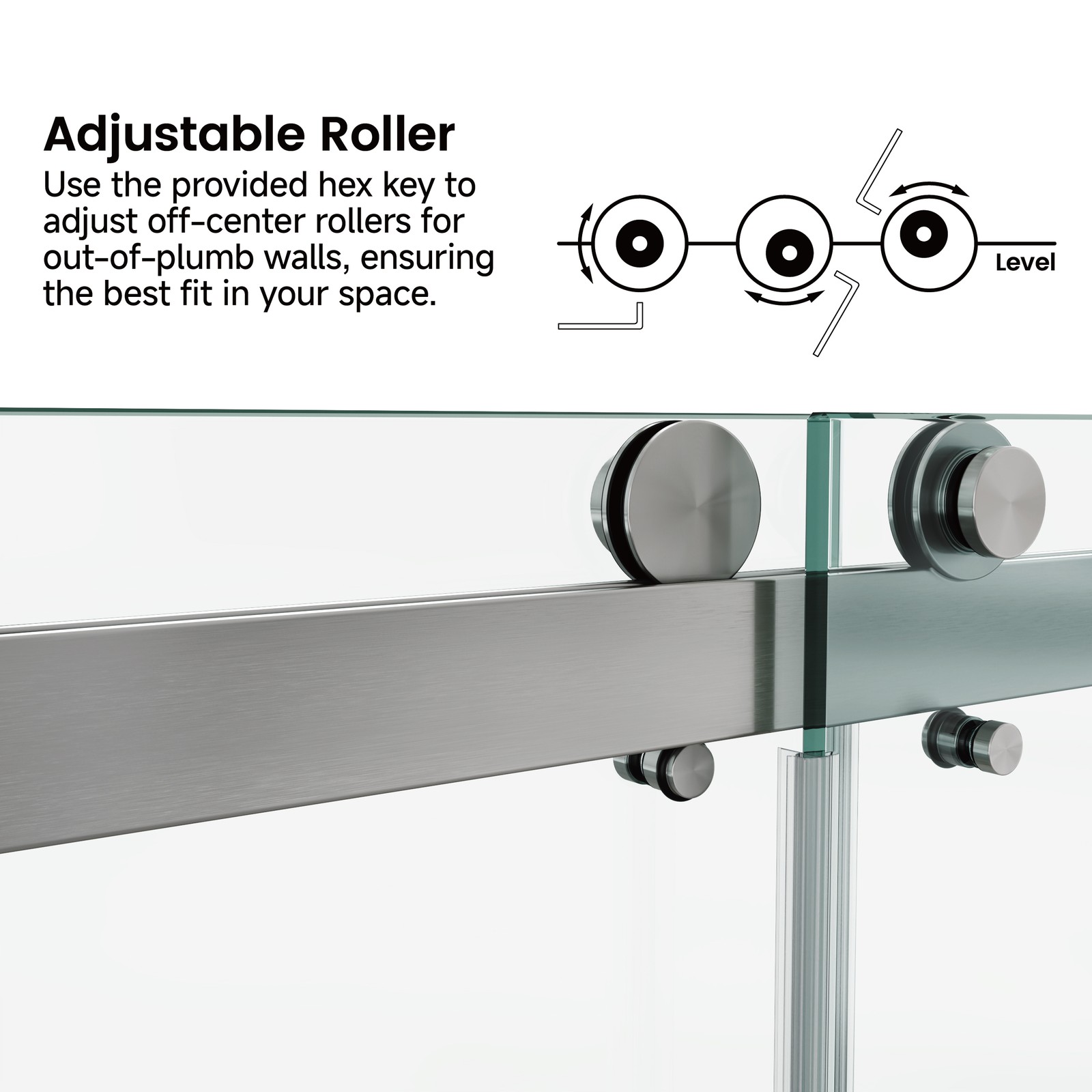 72x60in Frameless Sliding Shower Door, Brushed Nickel, 3/8in Tempered Glass