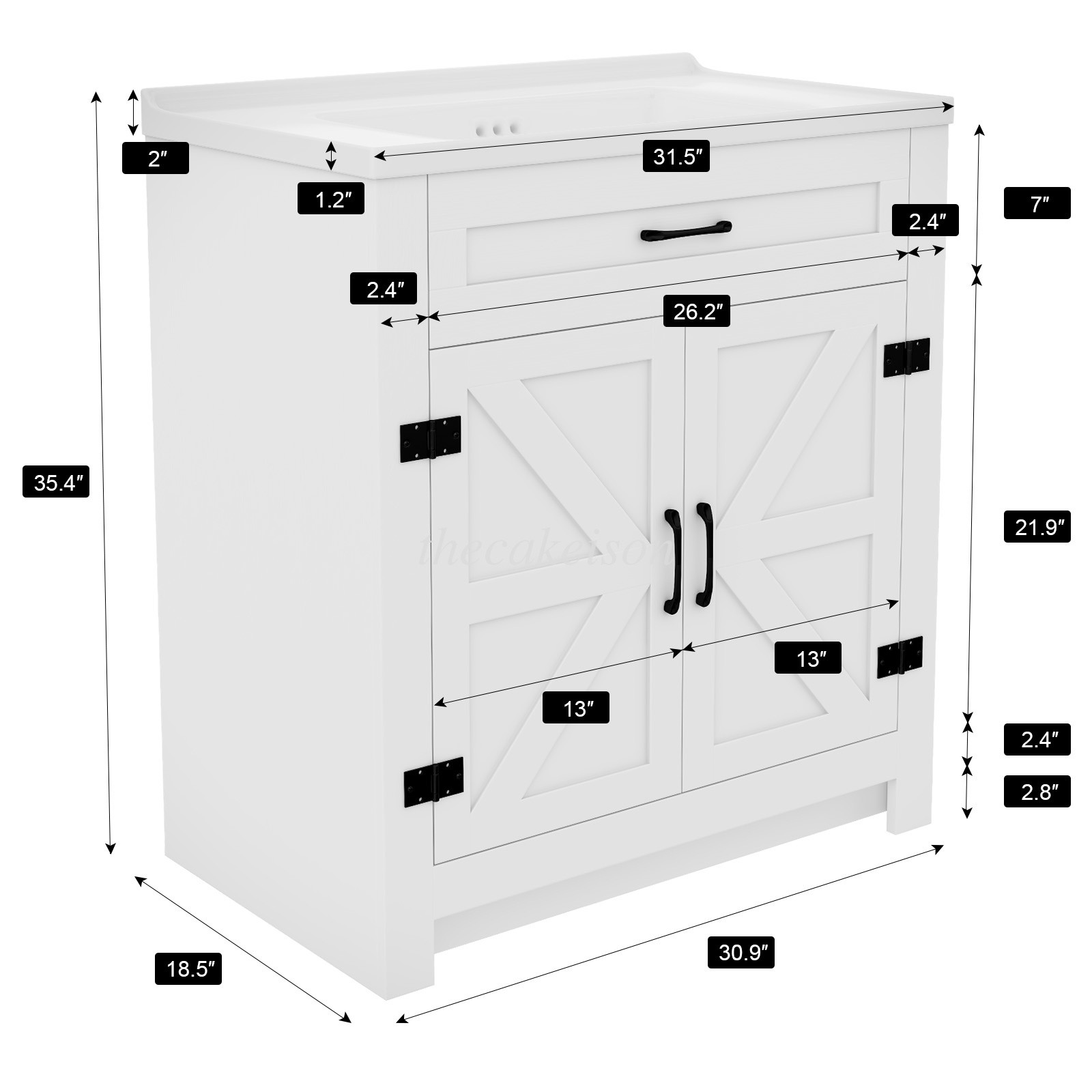 31″ Ceramic Sink Storage Bathroom Vanity Bathroom Cabinet Space with 2 Doors