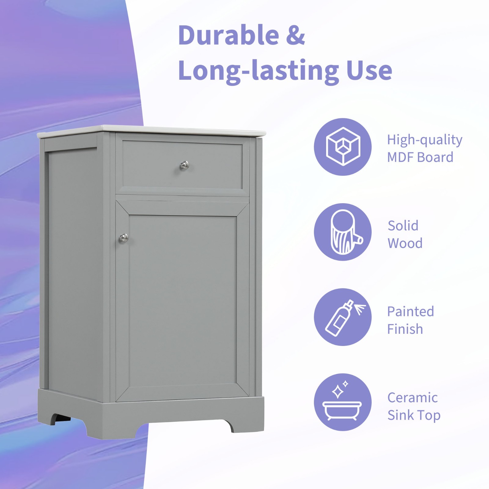 20″ Bathroom Vanity With Sink Soft Closing Door Storage Rack Adjustable Shelf