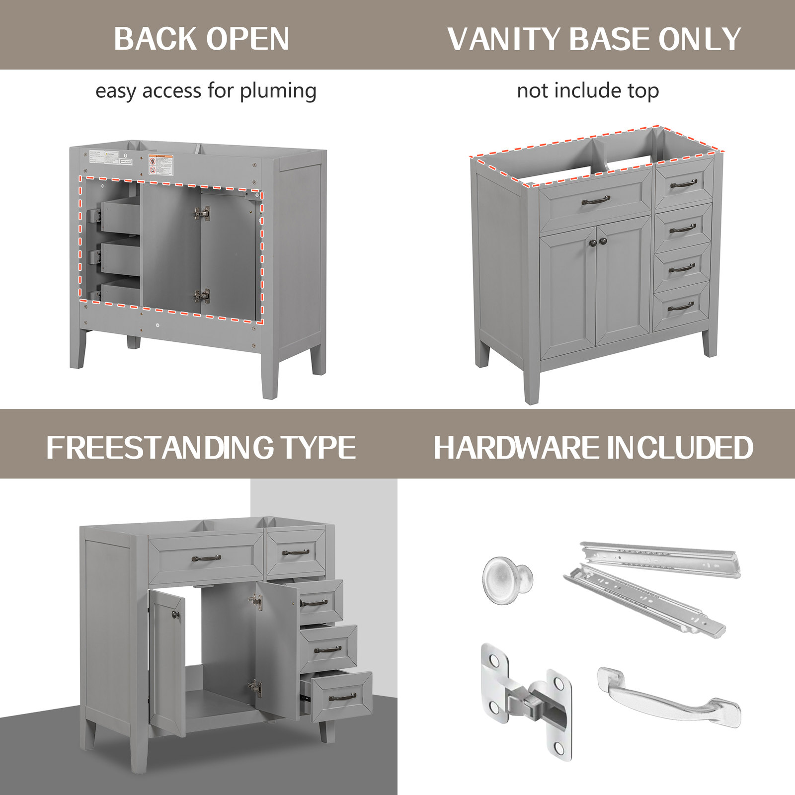 36″ Single Bathroom Vanity Bathroom Storage Cabinet (Sink Basin Not Included)