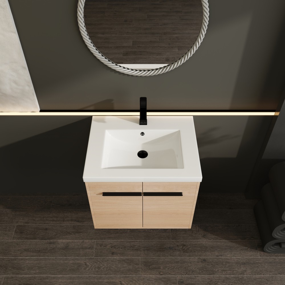 LEVISTAR Oak 24 Inch Bathroom Vanity with resin Countertop Sink