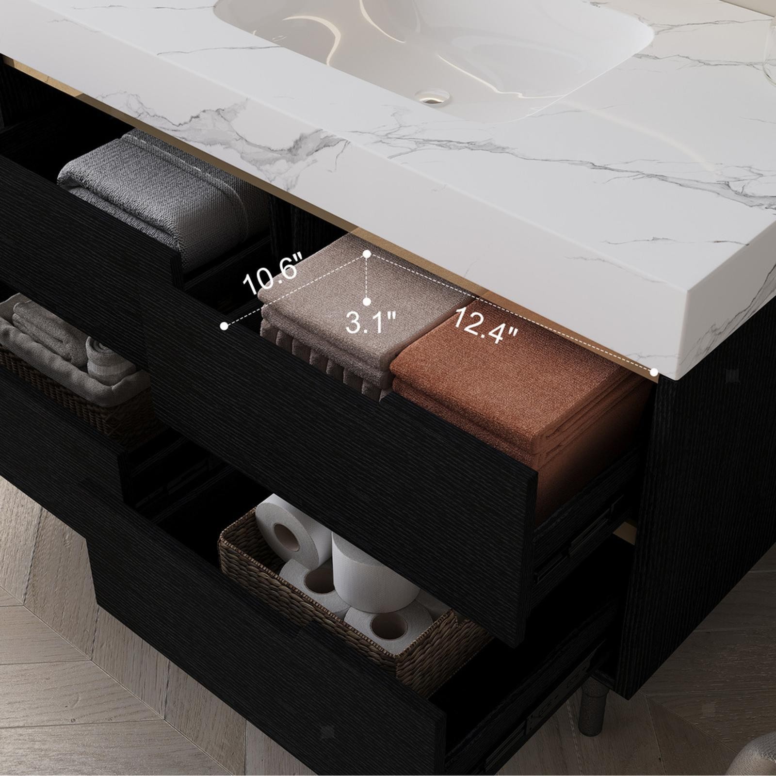 Solid Wood Waterproof Bathroom Vanity with Sintered Stone Top Modern Ceramic
