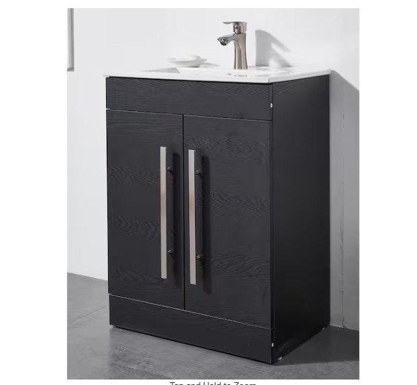 24 in. W x 16 in. D x32 in. H 2 Doors Bathroom Vanity in Black with White Cerami