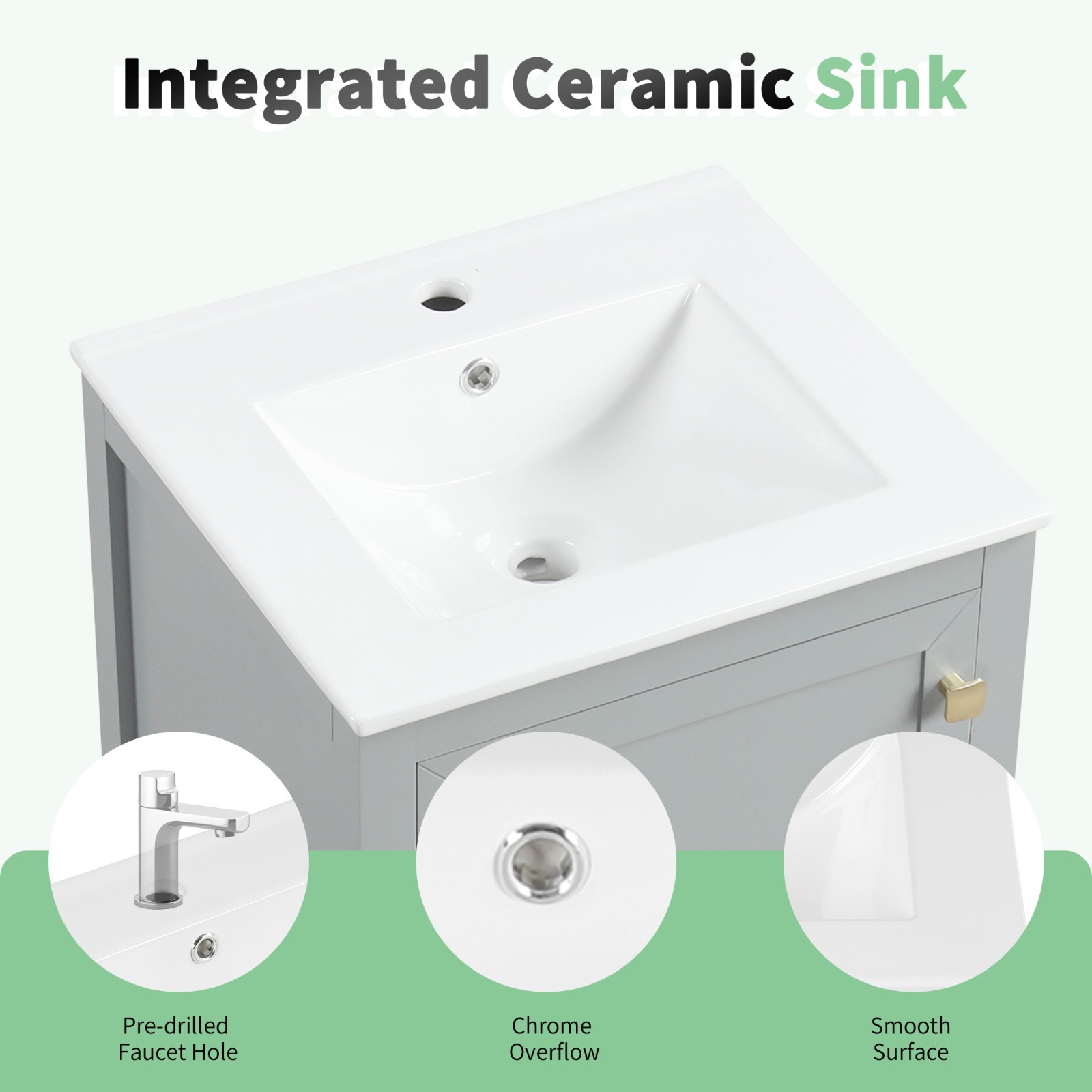 20″ Bathroom Vanity With Sink Storage Cabinet With Drawer Soft Closing Door