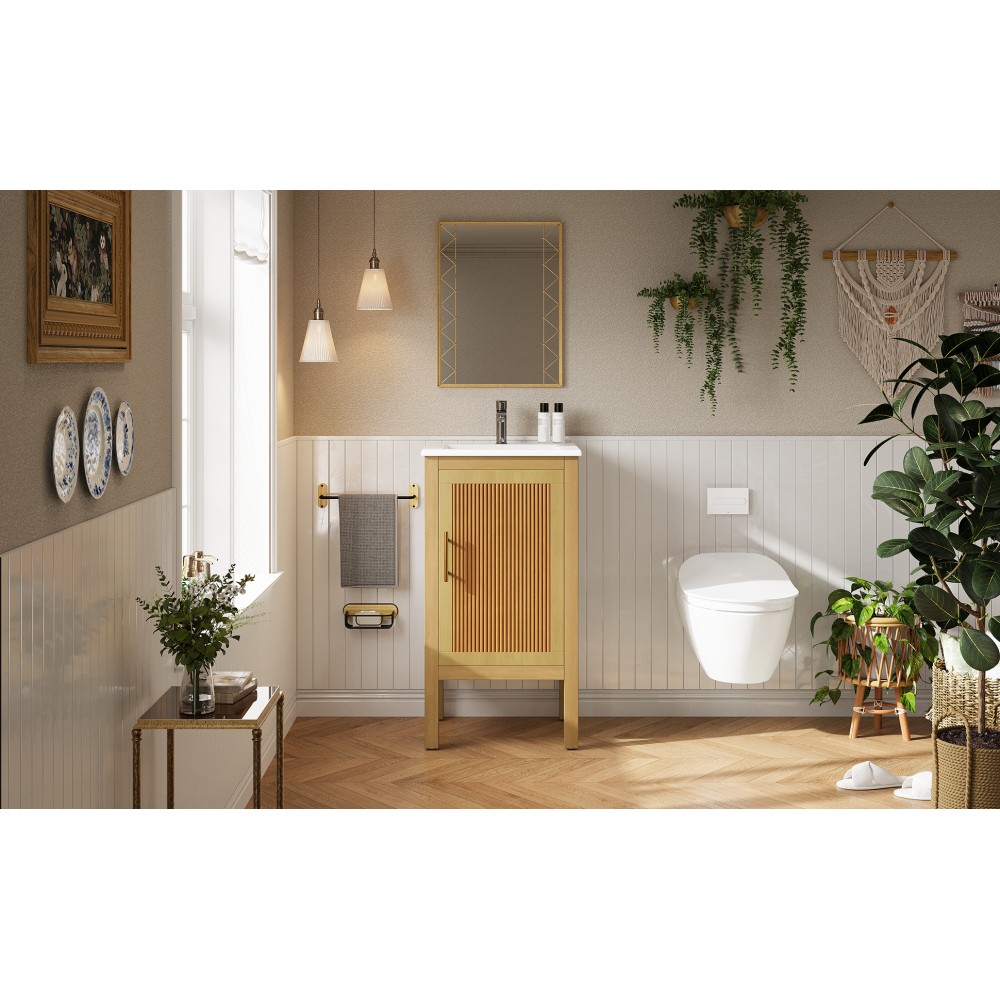 18″ Bathroom Cabinet with Ceramic Sink, Adjustable Shelf, Soft-Closing Hinges