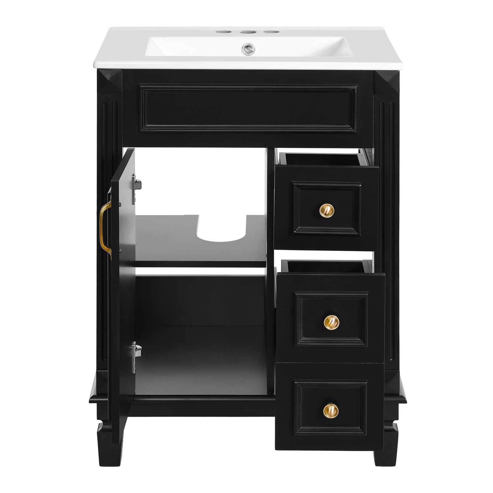 24″ Bathroom Vanity w/Ceramic Sink, Small Bathroom Sink Cabinet with 2 Drawers