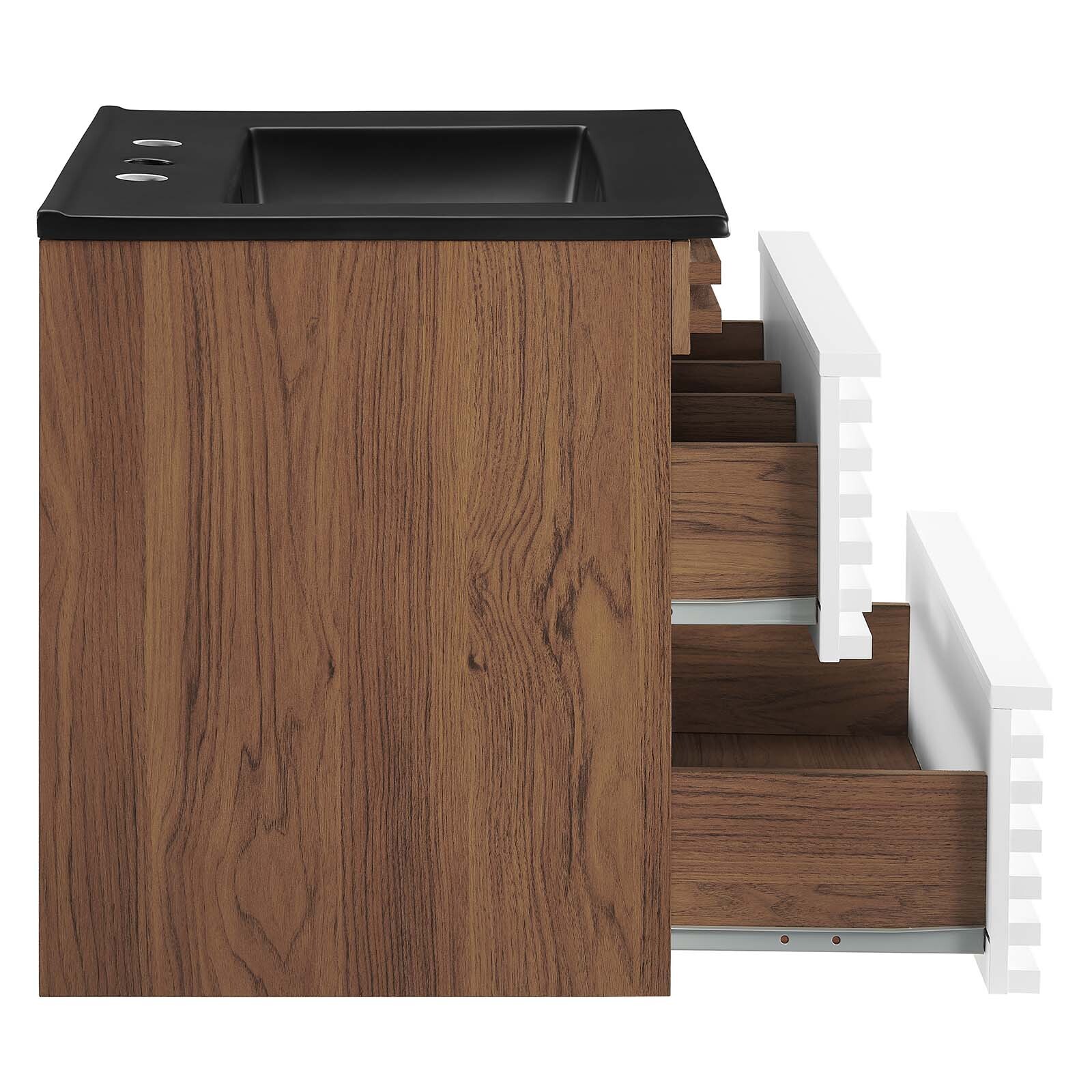 Modway Render 24″ Wall-Mount Bathroom Vanity in White Walnut Black