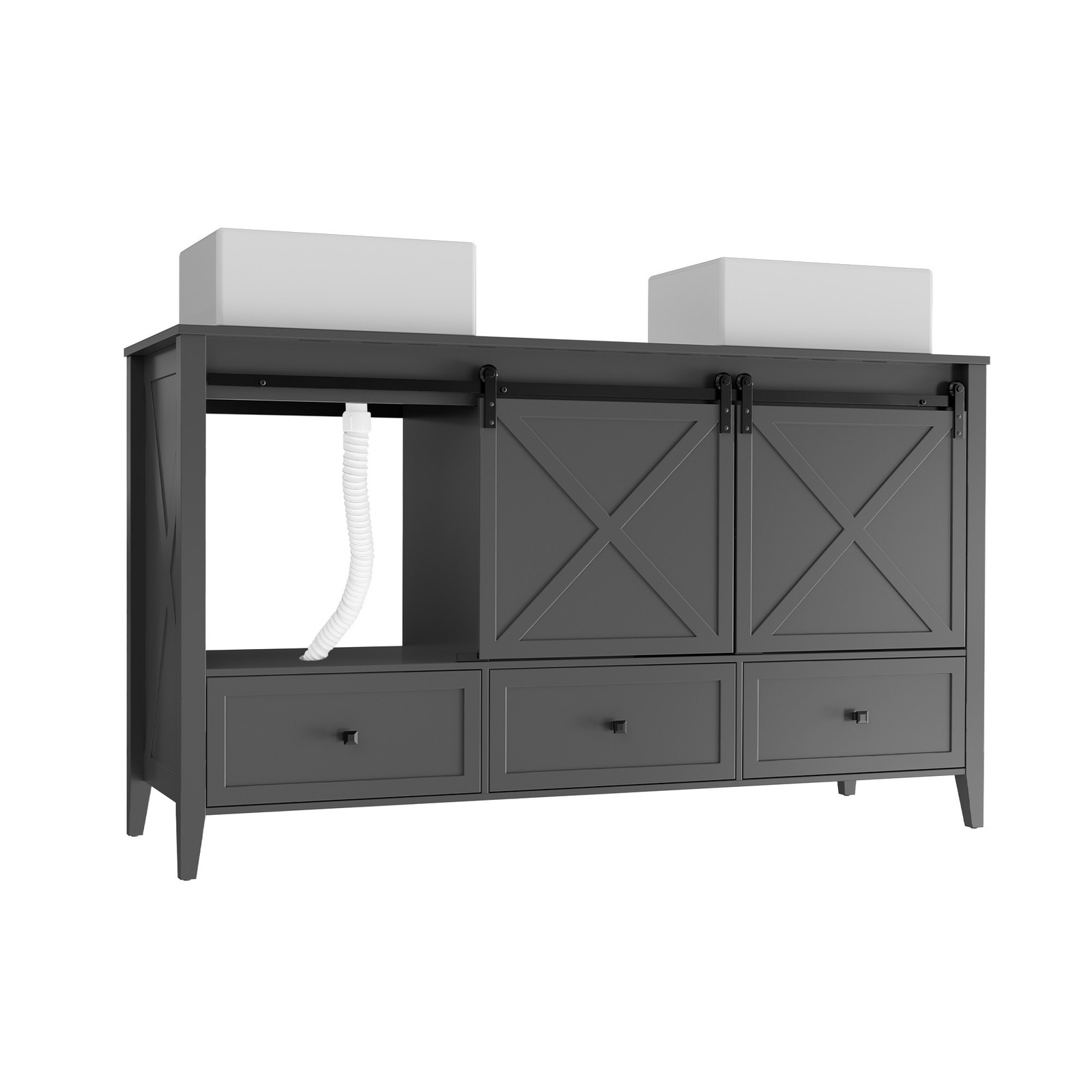 60inch Bathroom Vanity Set Double Sink Ceramic Freestanding Storage Cabinet Wood