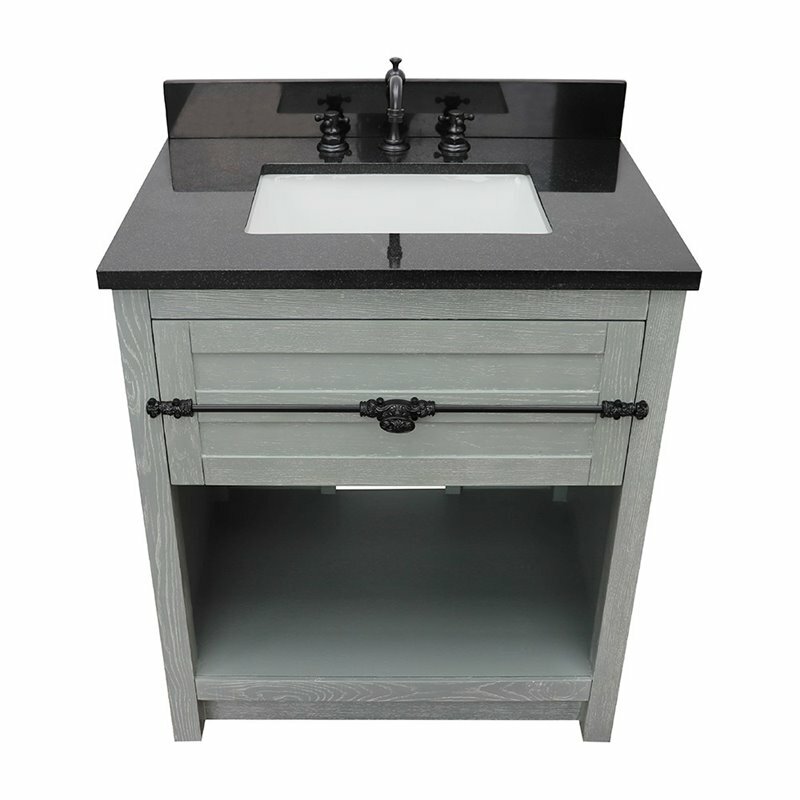 Plantation Solid Wood Single Rectangle Sink Vanity in Gray Ash/Black Galaxy