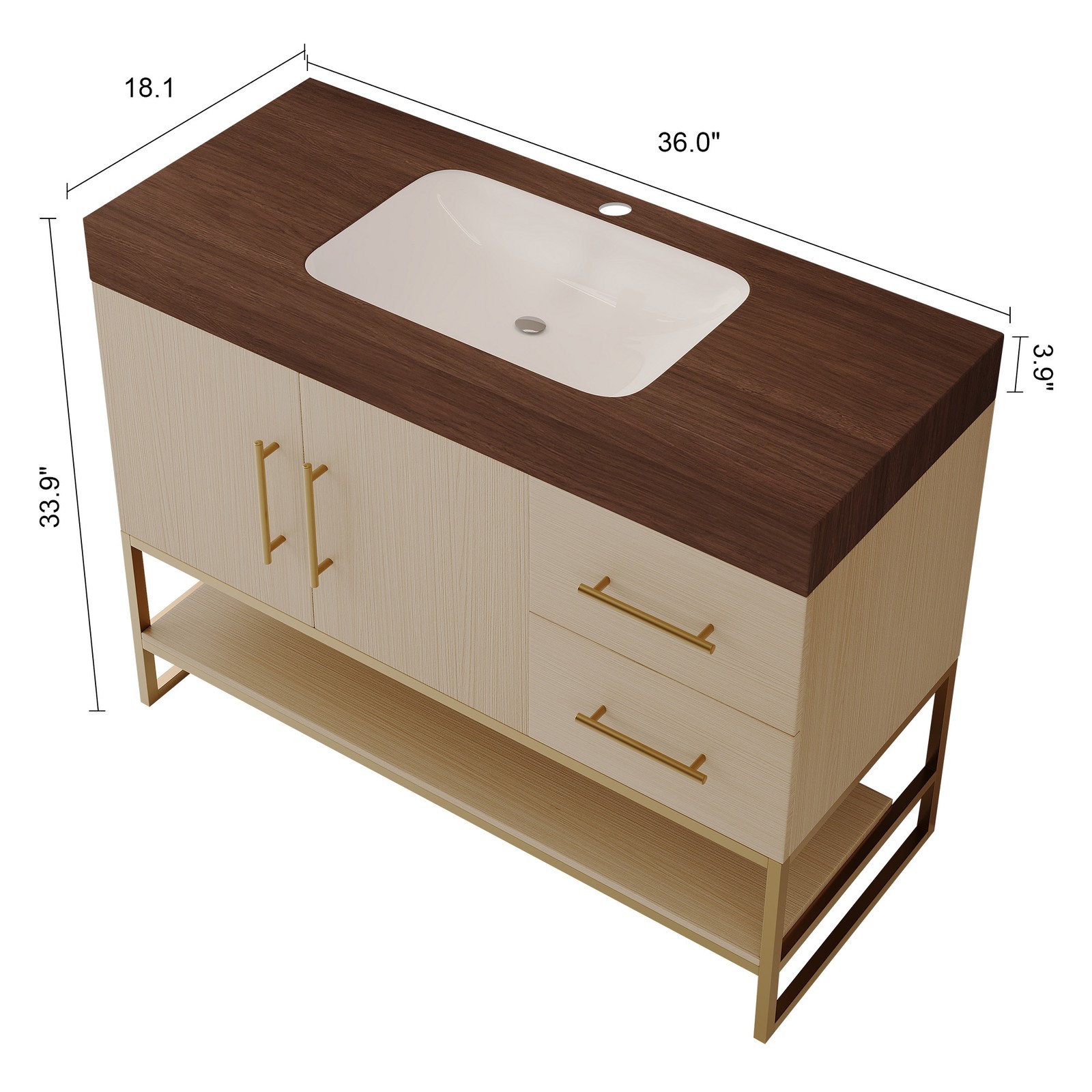 36″ Free-Standing Bathroom Vanity w/Seamless Ceramic Sink & Sintered Stone Top