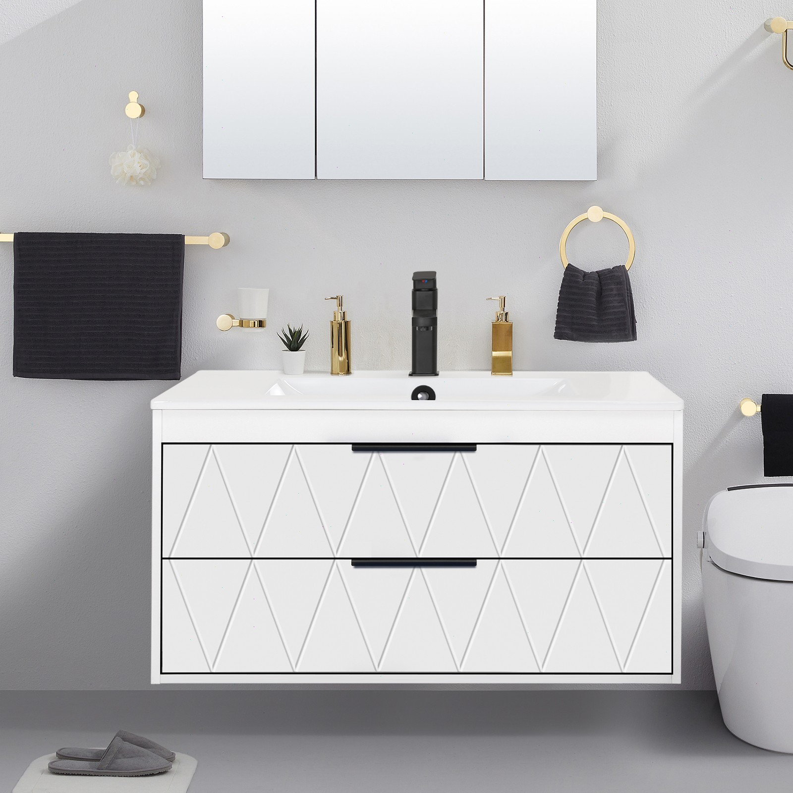 Eclife Wall Mounted Bathroom Vanity Cabinet with Sink Combo Faucet Drain