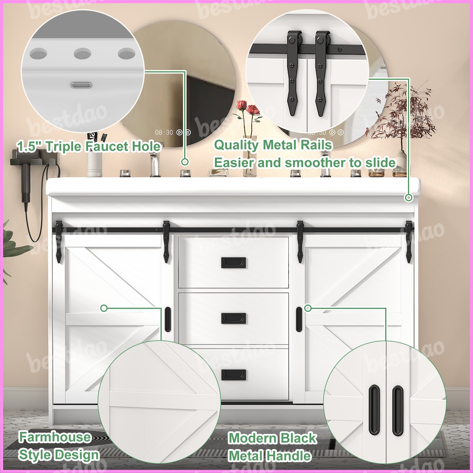 47 Inch Bathroom Vanity with Ceramic Sink 2 Doors Bathroom Cabinet Freestanding