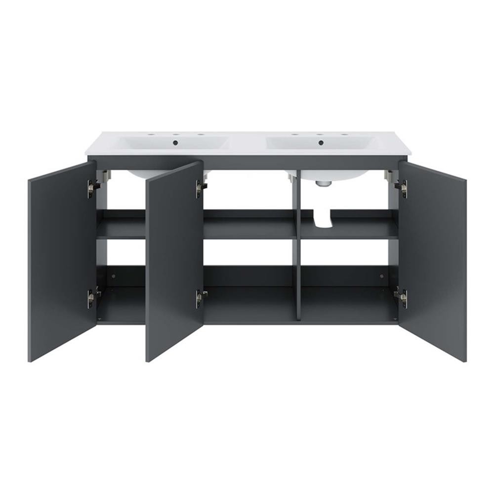 Pemberly Row 48″ Modern Wood/Ceramic Double Sink Bathroom Vanity in Gray/White