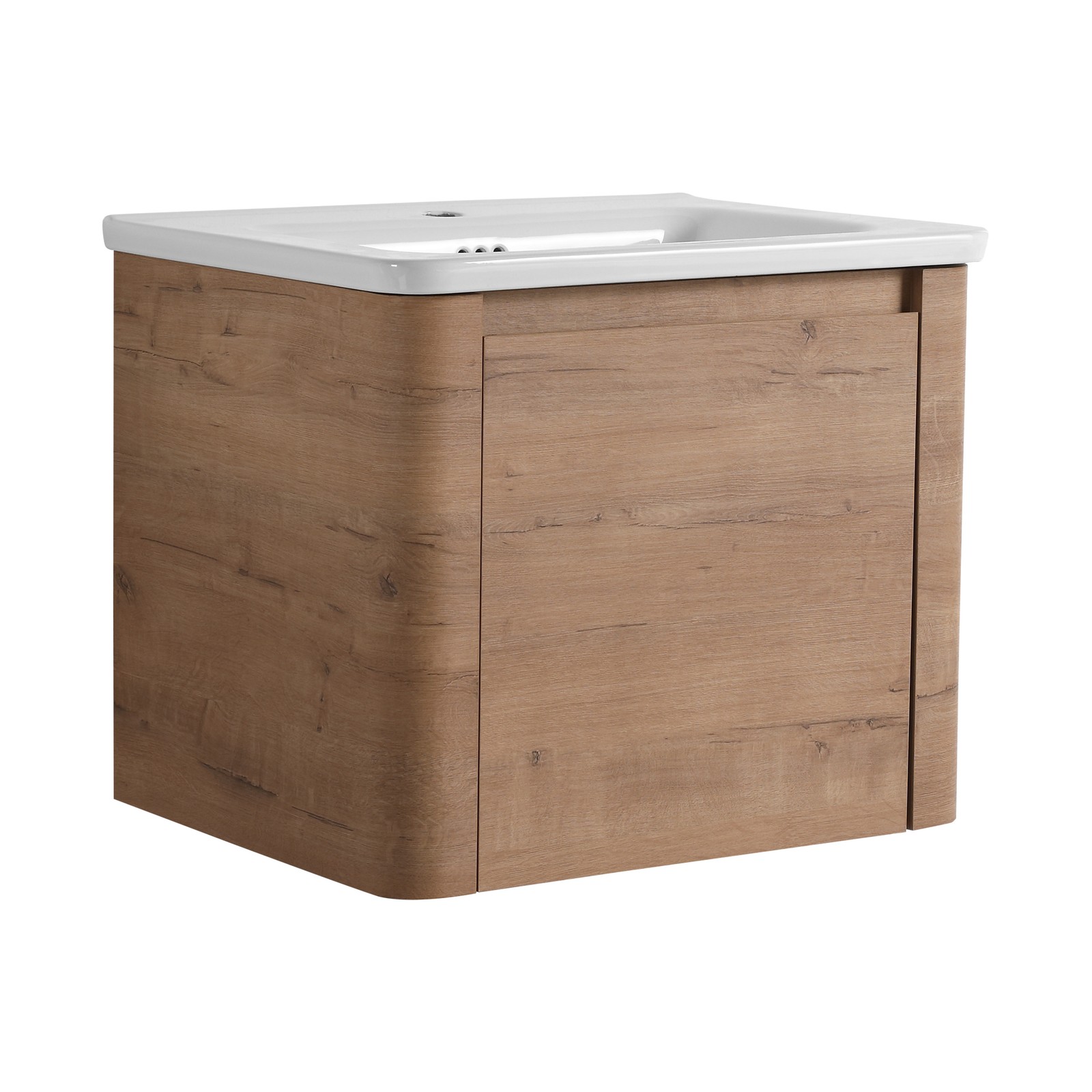 24″ Plywood Wall-Mounted Bathroom Vanity w/ White Ceramic Sink Soft-Close Door