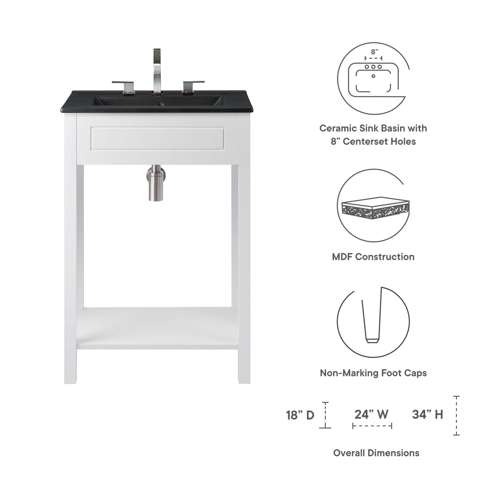 Modway Altura 24″ Bathroom Vanity in White Black