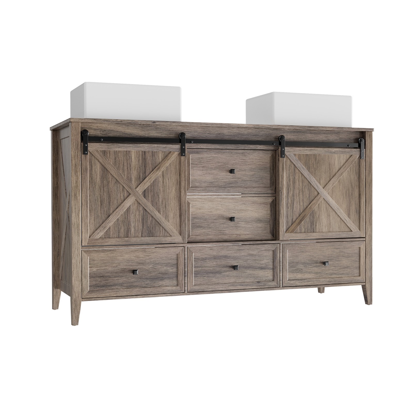 60inch Bathroom Vanity Set Double Sink Ceramic Freestanding Storage Cabinet Wood