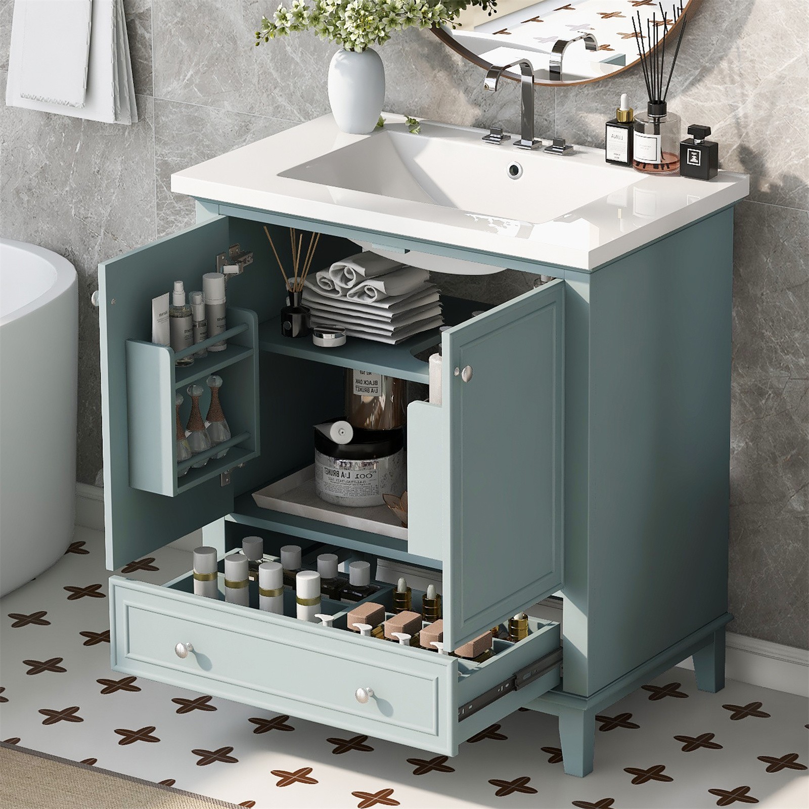 30″ Bathroom Vanity with Sink Combo Bathroom Cabinet with Doors and Drawer