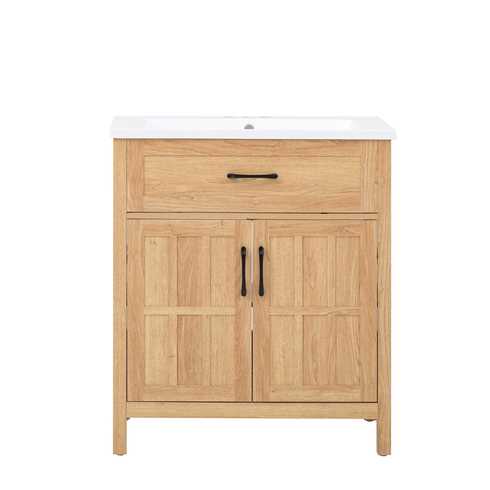 30″ Bathroom Vanity with Resin Sink, Modern Wood Frame Bathroom Sink Cabinet